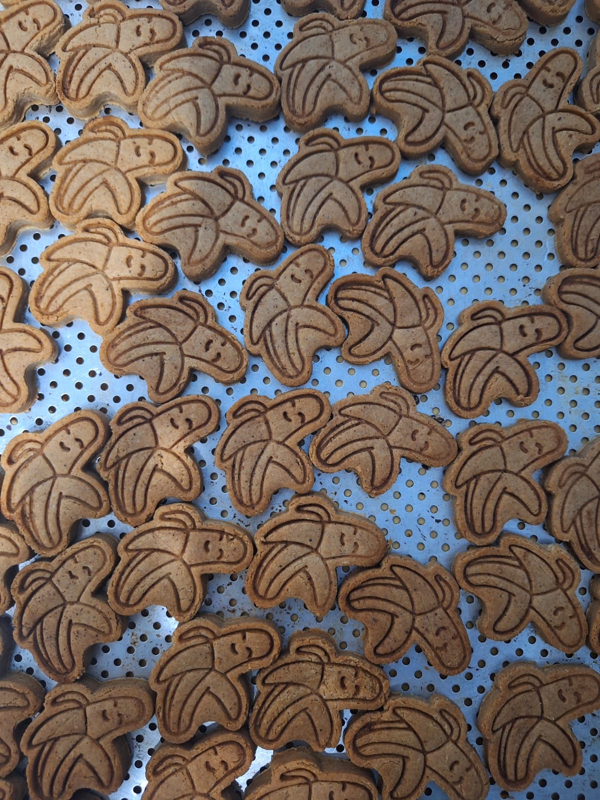 Grid de biscoitos naturais para cães em formato de banana