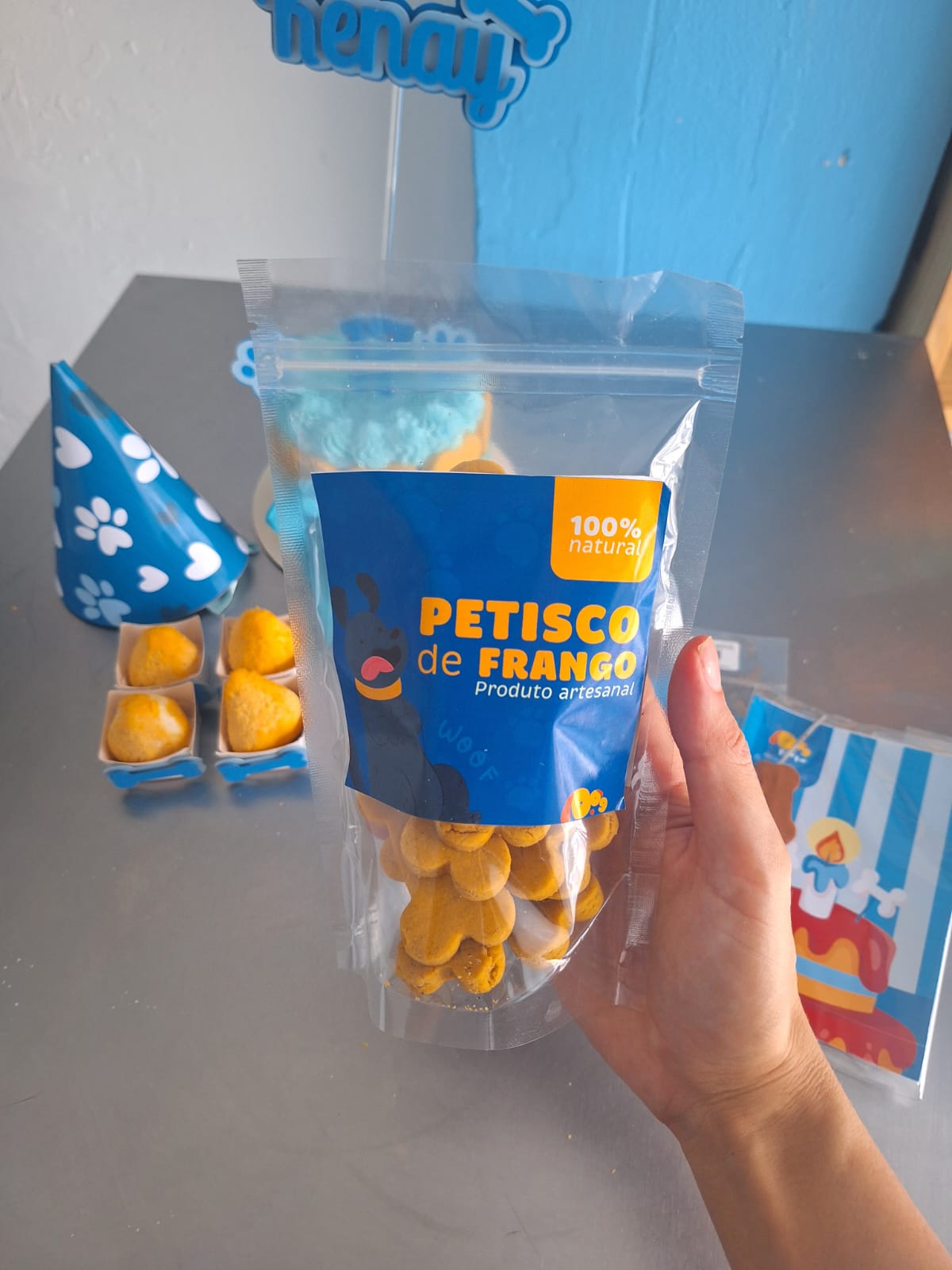 Pacote profissional de petisco de frango natural para cães
